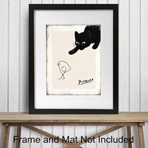 Pablo Picasso Wall Art & Decor - Cat Wall Decor - Cute Cat Lover Gifts for Women - Abstract art Minimalist Mid-century modern Line art - Gallery Wall Art - Rustic Black cat Home Decor - Picasso Poster