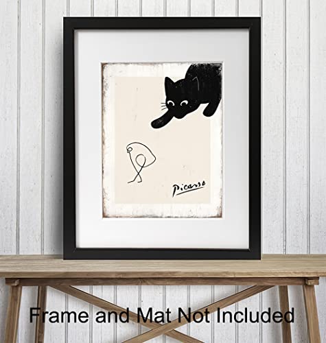 Pablo Picasso Wall Art & Decor - Cat Wall Decor - Cute Cat Lover Gifts for Women - Abstract art Minimalist Mid-century modern Line art - Gallery Wall Art - Rustic Black cat Home Decor - Picasso Poster