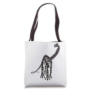 brontosaurus dinosaur fossil skeleton (black logo design) tote bag