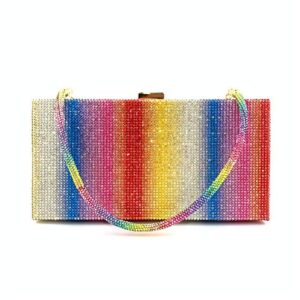 Bling Rainbow Rhinestones Evening Handbags Ladies Clutch Bag Purses for Women with 3 golden chains (gradient_yr-rainbow,)