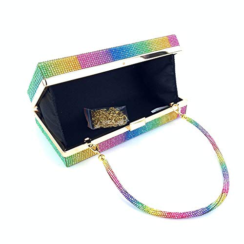 Bling Rainbow Rhinestones Evening Handbags Ladies Clutch Bag Purses for Women with 3 golden chains (gradient_yr-rainbow,)