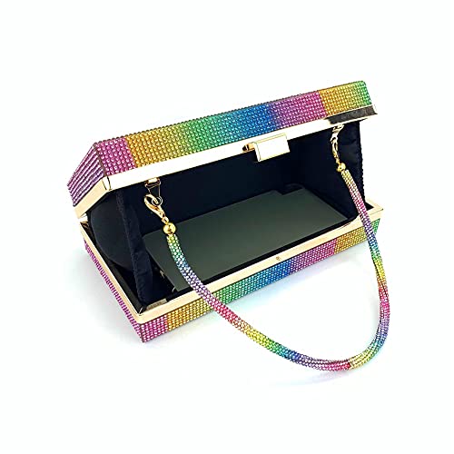 Bling Rainbow Rhinestones Evening Handbags Ladies Clutch Bag Purses for Women with 3 golden chains (gradient_yr-rainbow,)
