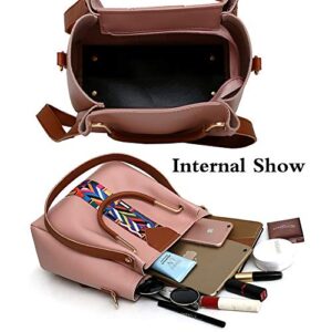 Rullar Women Handbag Set 4 in 1 Top Handle Bag Soft PU Leather Tote Satchel Stitching Shoulder Clutch Bag Purse Wallet Pink