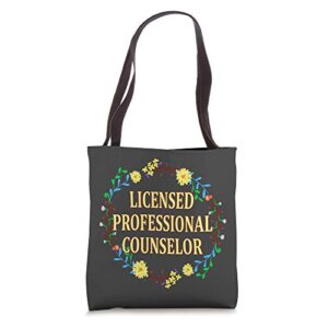 cute licensed professional counselor lpc floral wreath gift tote bag