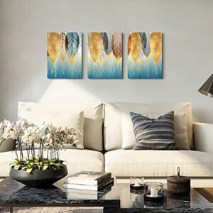 Fashion Wall Art for Living Room Family Wall Decor for Bedroom Modern Wall Decorations for Kitchen Canvas Art Golden Leaves Abstract Paintings Bathroom Hang Pictures Artwork Home Decoration 3 Pieces