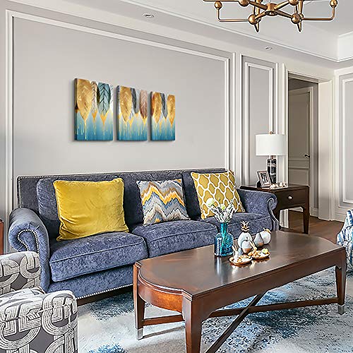 Fashion Wall Art for Living Room Family Wall Decor for Bedroom Modern Wall Decorations for Kitchen Canvas Art Golden Leaves Abstract Paintings Bathroom Hang Pictures Artwork Home Decoration 3 Pieces