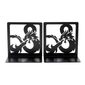 calidaka 1 pair book ends bookends dragon design black bookends for shelves heavy duty book supports non-skid book stopper bookshelf holder for office home school kitchen
