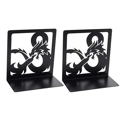 CALIDAKA 1 Pair Book Ends Bookends Dragon Design Black Bookends for Shelves Heavy Duty Book Supports Non-Skid Book Stopper Bookshelf Holder for Office Home School Kitchen