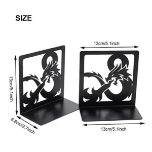 CALIDAKA 1 Pair Book Ends Bookends Dragon Design Black Bookends for Shelves Heavy Duty Book Supports Non-Skid Book Stopper Bookshelf Holder for Office Home School Kitchen