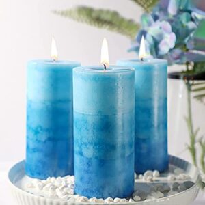 petristrike ocean scented pillar candles,60+ hrs long burning candles, set of 3 blue candles for home scented (3×6”)