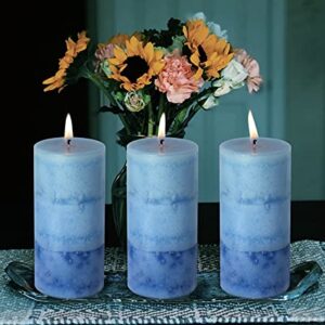 Petristrike Ocean Scented Pillar Candles,60+ Hrs Long Burning Candles, Set of 3 Blue Candles for Home Scented (3x6'')