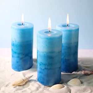 Petristrike Ocean Scented Pillar Candles,60+ Hrs Long Burning Candles, Set of 3 Blue Candles for Home Scented (3x6'')