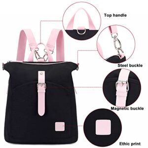 Backpack Purse Women Ladies Fashion Casual Lightweight Shoulder Bag Travel Daypack (29 Black&Pink)