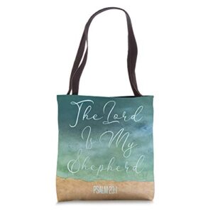 christian tote bags for women beach scene psalm 23:1 tote bag