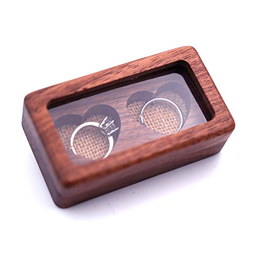 HYFNTEN Wooden Ring Box,Engagement Wooden Heart Ring Box for 2 Rings, Portable Wedding Ring Bearer Box for Wedding