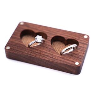 HYFNTEN Wooden Ring Box,Engagement Wooden Heart Ring Box for 2 Rings, Portable Wedding Ring Bearer Box for Wedding