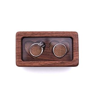 HYFNTEN Wooden Ring Box,Engagement Wooden Heart Ring Box for 2 Rings, Portable Wedding Ring Bearer Box for Wedding