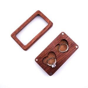 HYFNTEN Wooden Ring Box,Engagement Wooden Heart Ring Box for 2 Rings, Portable Wedding Ring Bearer Box for Wedding