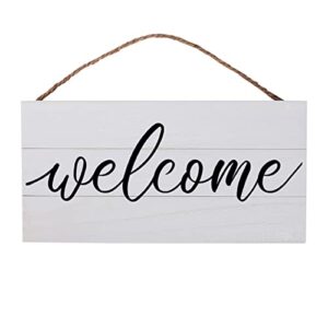 gsm brands welcome wood plank hanging sign for home decor (13.75 x 6.9 inches)