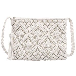 meyaus women small fringed cotton crochet cross-body shoulder bag bohemian beach travel purse