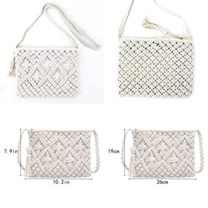 Meyaus Women Small Fringed Cotton Crochet Cross-body Shoulder Bag Bohemian Beach Travel Purse