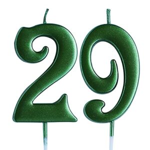 green 29th birthday candle, number 29 years old candles cake topper, woman or man party decorations, supplies