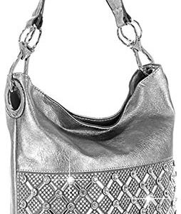 Zzfab Rhinestone Band Hobo Bag Bling Purse Pewter