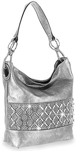 Zzfab Rhinestone Band Hobo Bag Bling Purse Pewter