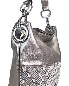 Zzfab Rhinestone Band Hobo Bag Bling Purse Pewter