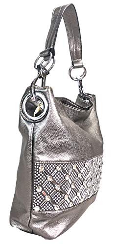 Zzfab Rhinestone Band Hobo Bag Bling Purse Pewter