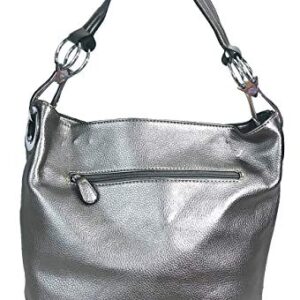 Zzfab Rhinestone Band Hobo Bag Bling Purse Pewter