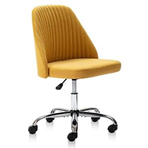 homefla home office chair, modern linen fabric chair adjustable swivel task chair mid-back cute upholstered armless computer desk chair with wheels for bedroom studying room vanity room (yellow)