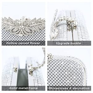 topfive Silver Clutch Purses for Women Evening Bag Rhinestones Clutch Crystal Purse Party Bag with Flora Clasp Wedding Prom