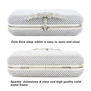 topfive Silver Clutch Purses for Women Evening Bag Rhinestones Clutch Crystal Purse Party Bag with Flora Clasp Wedding Prom