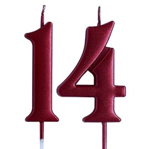red 14th birthday candle, number 14 years old candles cake topper, boy or girl party decorations, supplies