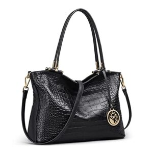 Leather Handbags for Women, Split Leather Large Capacity Zipper Closure Ladies Top-handle Handbags Womens Roomy Tote Purses Women's Fashion Shoulder Bag Handbag (Black1)