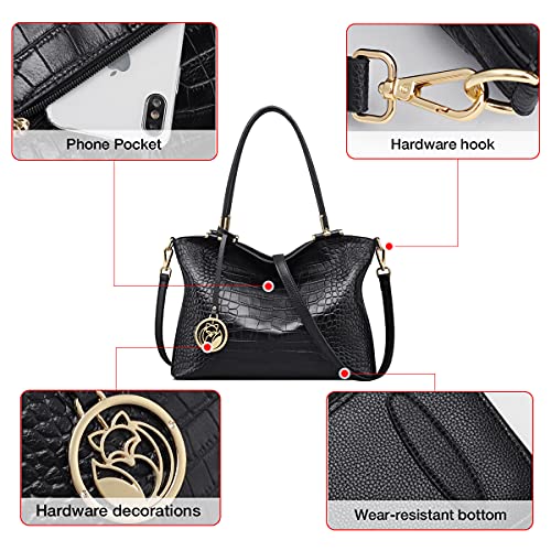 Leather Handbags for Women, Split Leather Large Capacity Zipper Closure Ladies Top-handle Handbags Womens Roomy Tote Purses Women's Fashion Shoulder Bag Handbag (Black1)