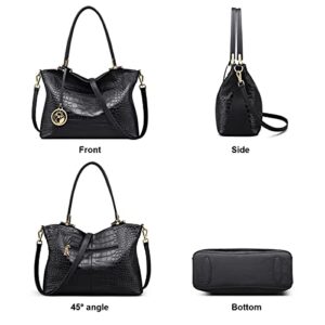 Leather Handbags for Women, Split Leather Large Capacity Zipper Closure Ladies Top-handle Handbags Womens Roomy Tote Purses Women's Fashion Shoulder Bag Handbag (Black1)