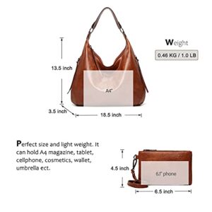 Hobo bags for women Fashion Shoulder Bag Tote Satchel Hobo Handbags Purse Set (Brown -3pcs)