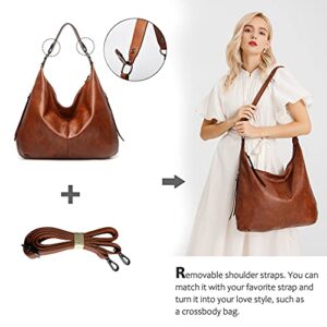 Hobo bags for women Fashion Shoulder Bag Tote Satchel Hobo Handbags Purse Set (Brown -3pcs)