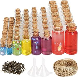 cucumi 106pcs mini glass bottles with cork stoppers small jars favors for diy decor (50pcs 0.5ml and 24pcs 2ml and 20pcs 5ml and 12pcs 10ml), 110pcs eye screws,30 meters twine and 2pcs funnel