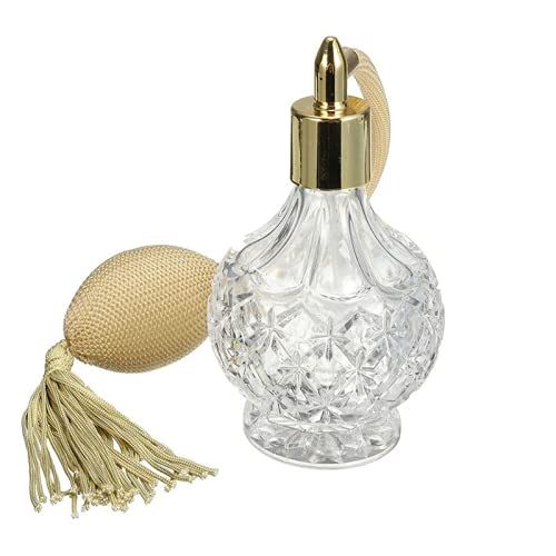 Topxome 100ml Clear Crystal Vintage Style Perfume Bottle Long Spray Tassels Atomizer Pump Refillable Glass Bottles Lady Makeup Tool, Gold