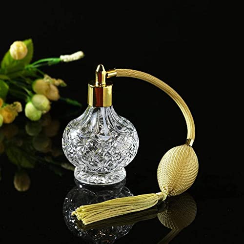 Topxome 100ml Clear Crystal Vintage Style Perfume Bottle Long Spray Tassels Atomizer Pump Refillable Glass Bottles Lady Makeup Tool, Gold