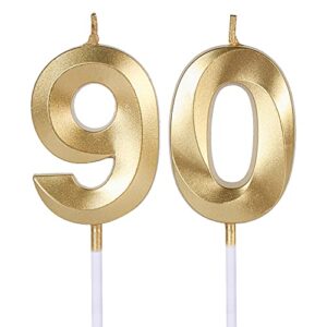 gold 90th birthday candles for cakes, number 90 9 glitter candle cake topper for party anniversary wedding celebration decoration