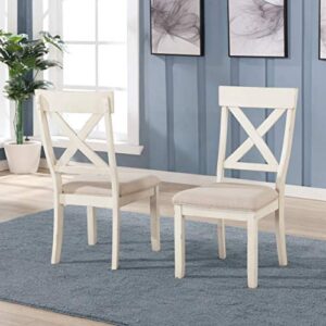 Roundhill Furniture Prato 5-Piece Round Dining Table Set with Cross Back Chairs, Antique White and Distressed Oak