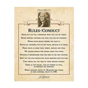 “thomas jefferson’s rules of conduct”-inspirational wall art sign- 8 x 10″motivational quotes poster print w/distressed parchment design-ready to frame. perfect home-office-school-library decor!