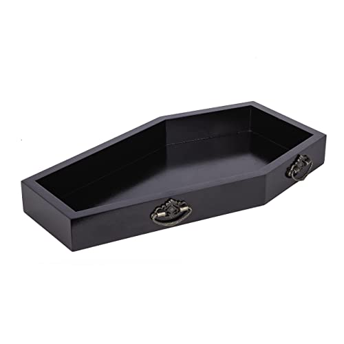 Stand & Delivered Gothic Coffin Tray, Spooky Decorative Wooden Goth Home Decor Tray for Holding Crystals, Jewelry, Candles, Creepy Serving Tray for Kitchen, Bathroom, Bedroom and Entryway, Black