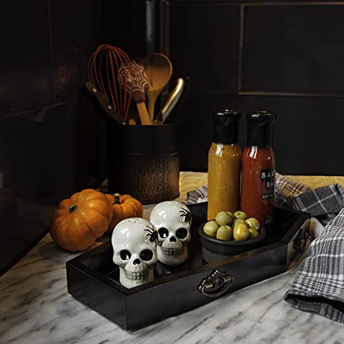 Stand & Delivered Gothic Coffin Tray, Spooky Decorative Wooden Goth Home Decor Tray for Holding Crystals, Jewelry, Candles, Creepy Serving Tray for Kitchen, Bathroom, Bedroom and Entryway, Black