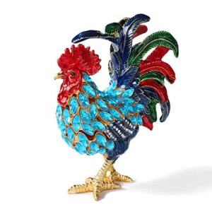 furuida rooster trinket boxes hinged enameled jewelry box hand-painted animals ornaments craft gift for home decor (blue)