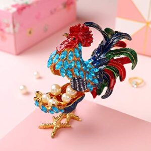 Furuida Rooster Trinket Boxes Hinged Enameled Jewelry Box Hand-Painted Animals Ornaments Craft Gift for Home Decor (Blue)